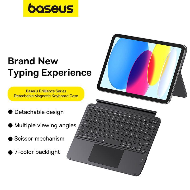 Baseus Brilliance Series Detachable Magnetic Keyboard Case for Pad 10 (2022) 10.9, Cluster Black (with Simple Series USB-C Cable) 7 different color backlights