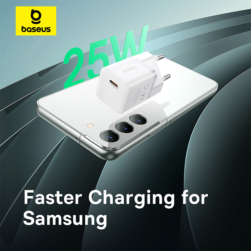 Baseus GaN5 Fast Charger (mini) 1C 25W EU - Moon White (with: Baseus Dynamic 3 Cable Type-C to Type-C 100W 1m Moon White)