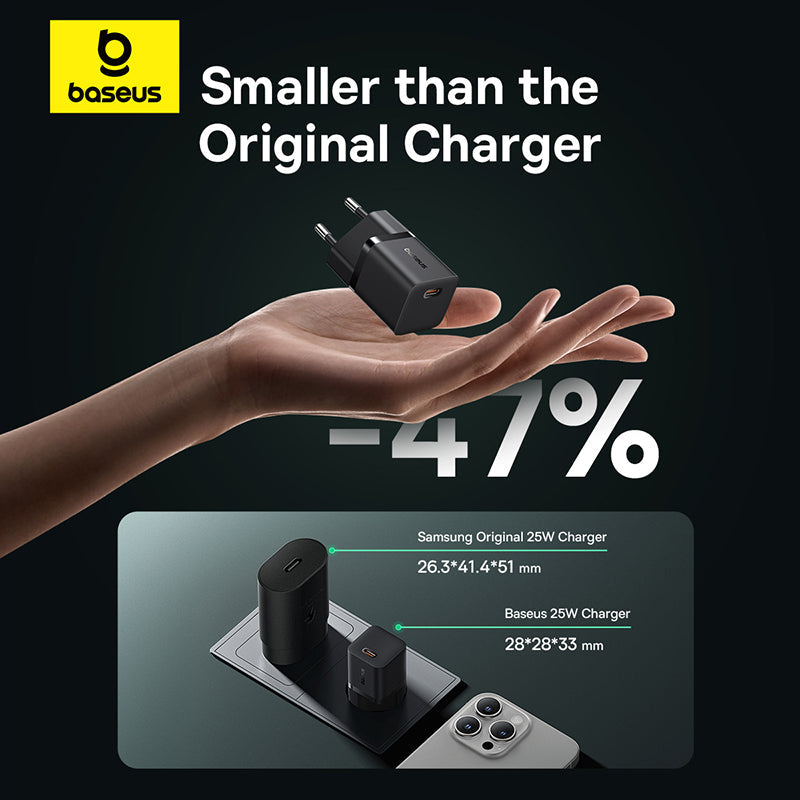 Baseus GaN5 Fast Charger (mini) 1C 25W EU - Cluster Black (with: Baseus Dynamic 3 Cable Type-C to Type-C 100W 1m Cluster Black)