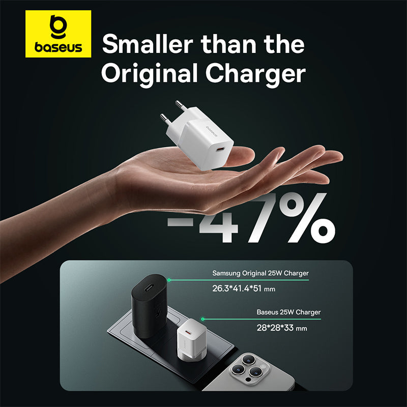 Baseus GaN5 Fast Charger (mini) 1C 25W EU - Moon White (with: Baseus Dynamic 3 Cable Type-C to Type-C 100W 1m Moon White)