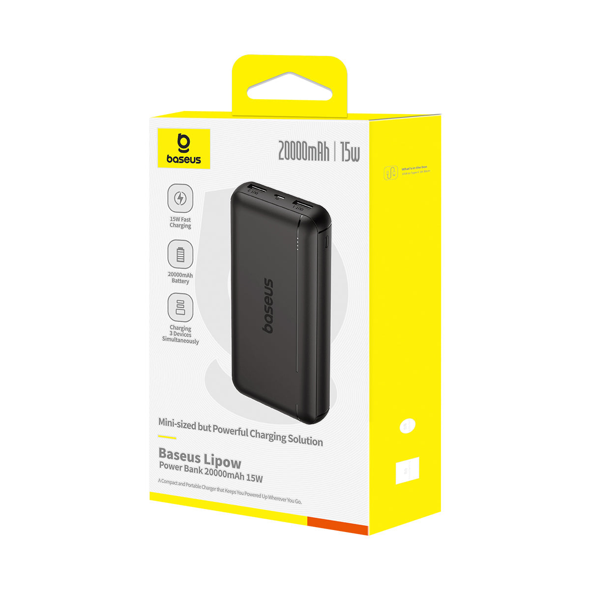 Baseus Lipow Power Bank 20000mAh 15W Cluster Black Front of packaging