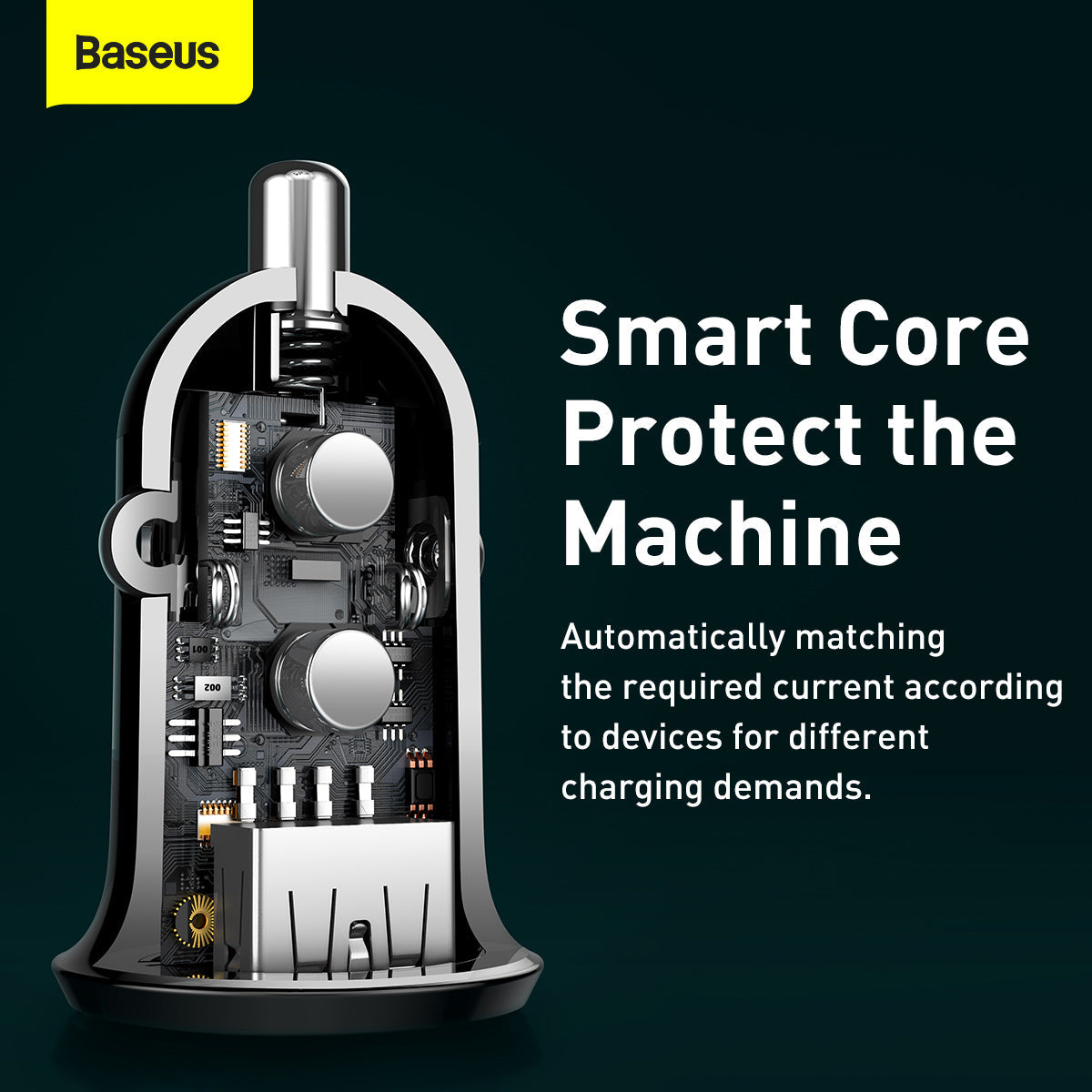 Baseus Grain Pro Series Smart Fast Charge Dual USB 4.8A 12V-24V Car Charger Black