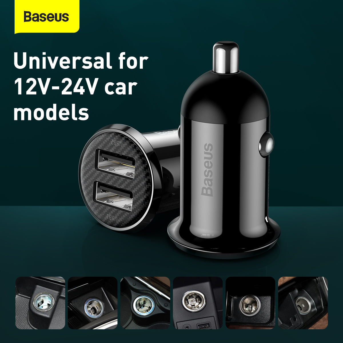 Baseus Grain Pro Series Smart Fast Charge Dual USB 4.8A 12V-24V Car Charger Black
