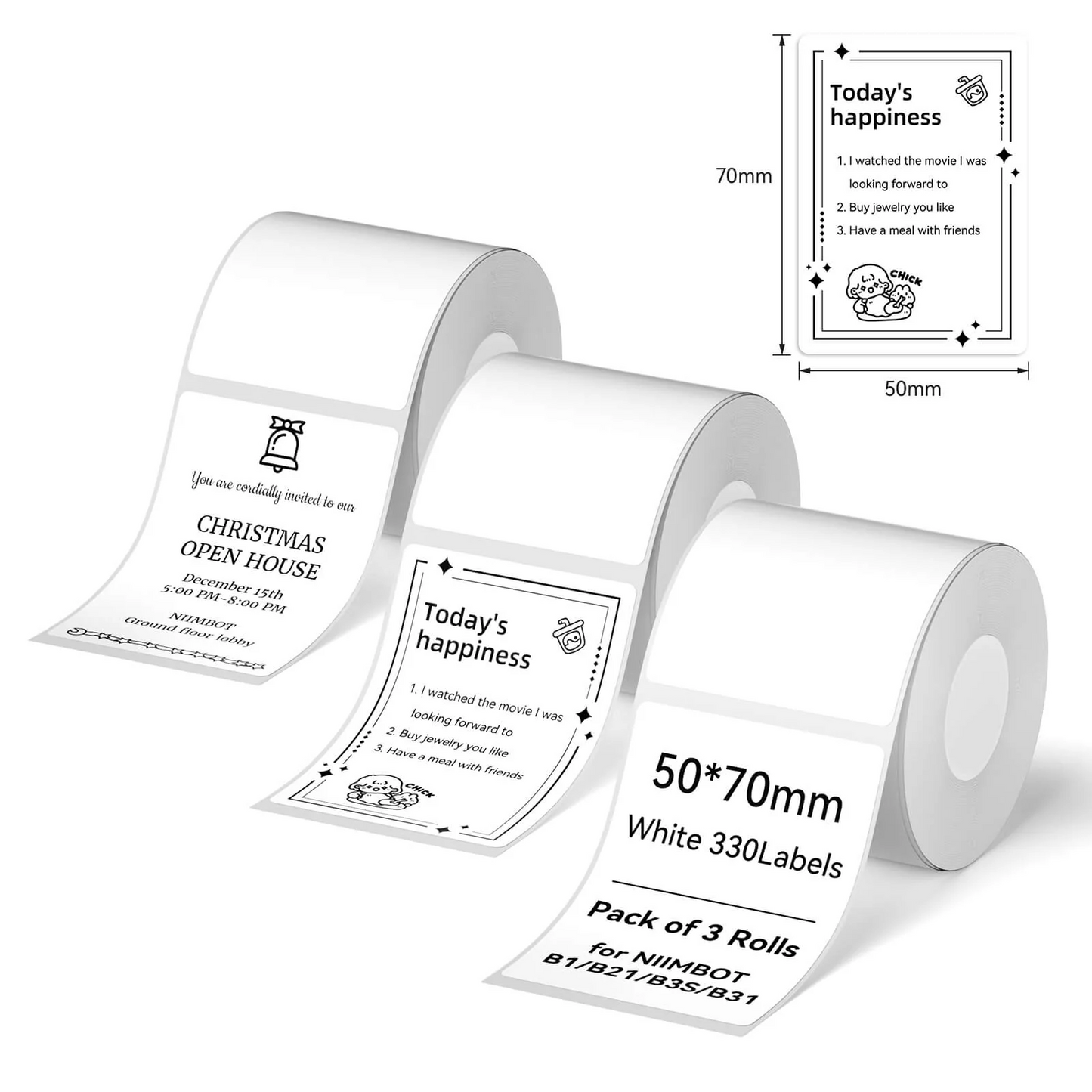 Niimbot White Label Tape Set For (3 Rolls) B21/B1/B3S 3 Rolls Set 50×70-110 pieces