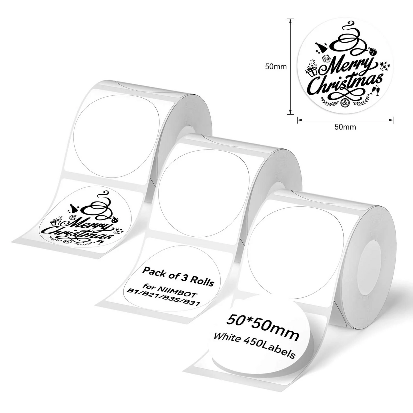 Niimbot White Label Tape Set For (3 Rolls) B21/B1/B3S 3 Rolls Set 50×50-150 pieces round