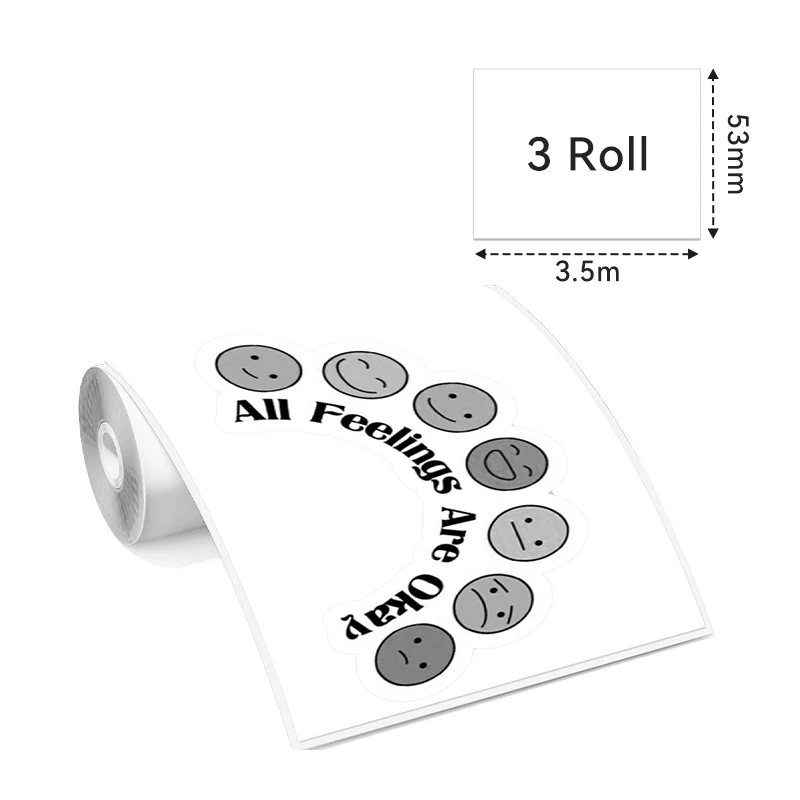 Phomemo 53mm White Sticker 10-Year-Lasting Thermal Paper for T02丨3 Rolls