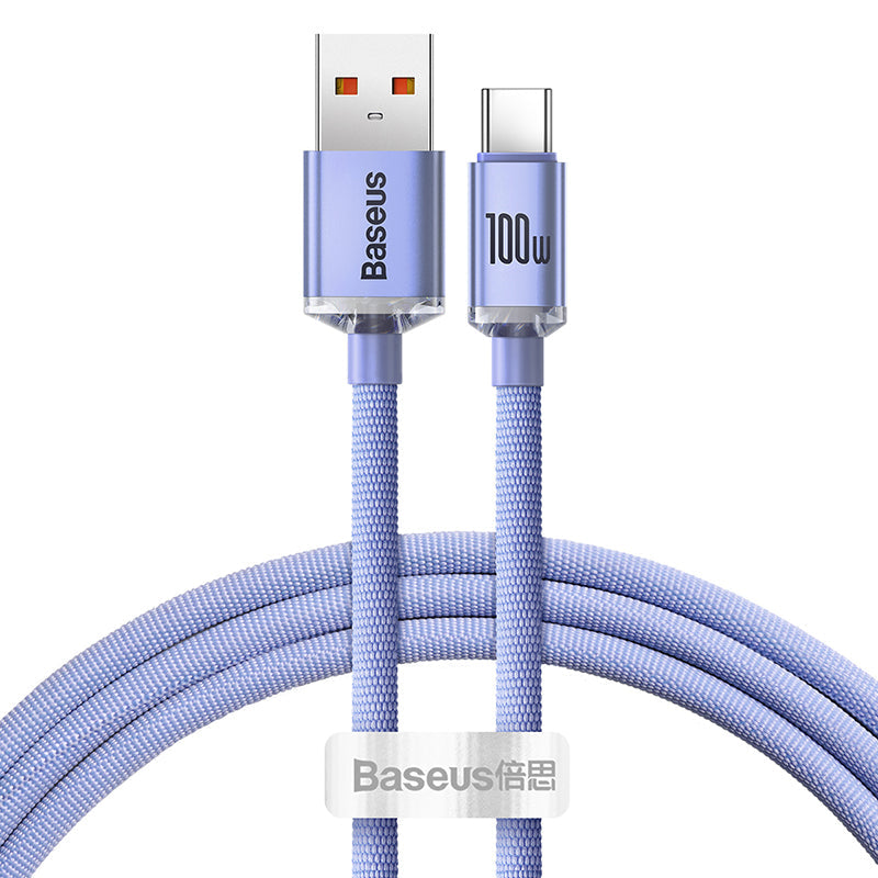 Baseus Crystal Shine Series Fast Charging Data Cable USB to Type-C 100W 1.2m Purple On White Background