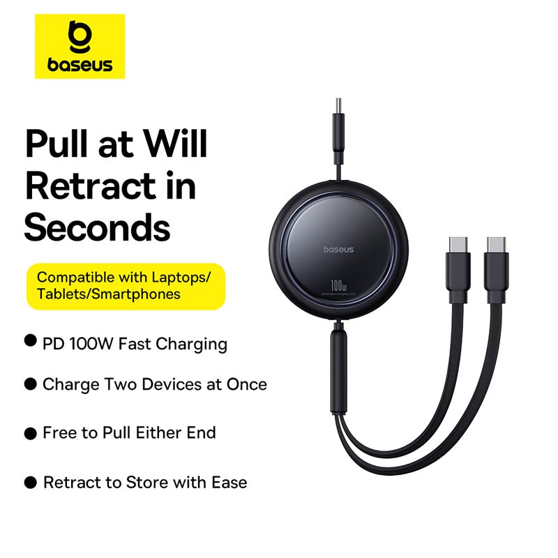 Baseus Bright Mirror Series One-for-two Fast Charging Data Cable Type-C to C+C 100W 1m - Cluster Black