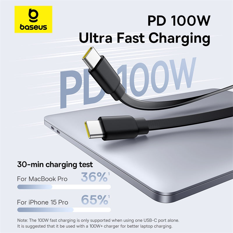 Baseus Bright Mirror Series One-for-two Fast Charging Data Cable Type-C to C+C 100W 1m - Cluster Black