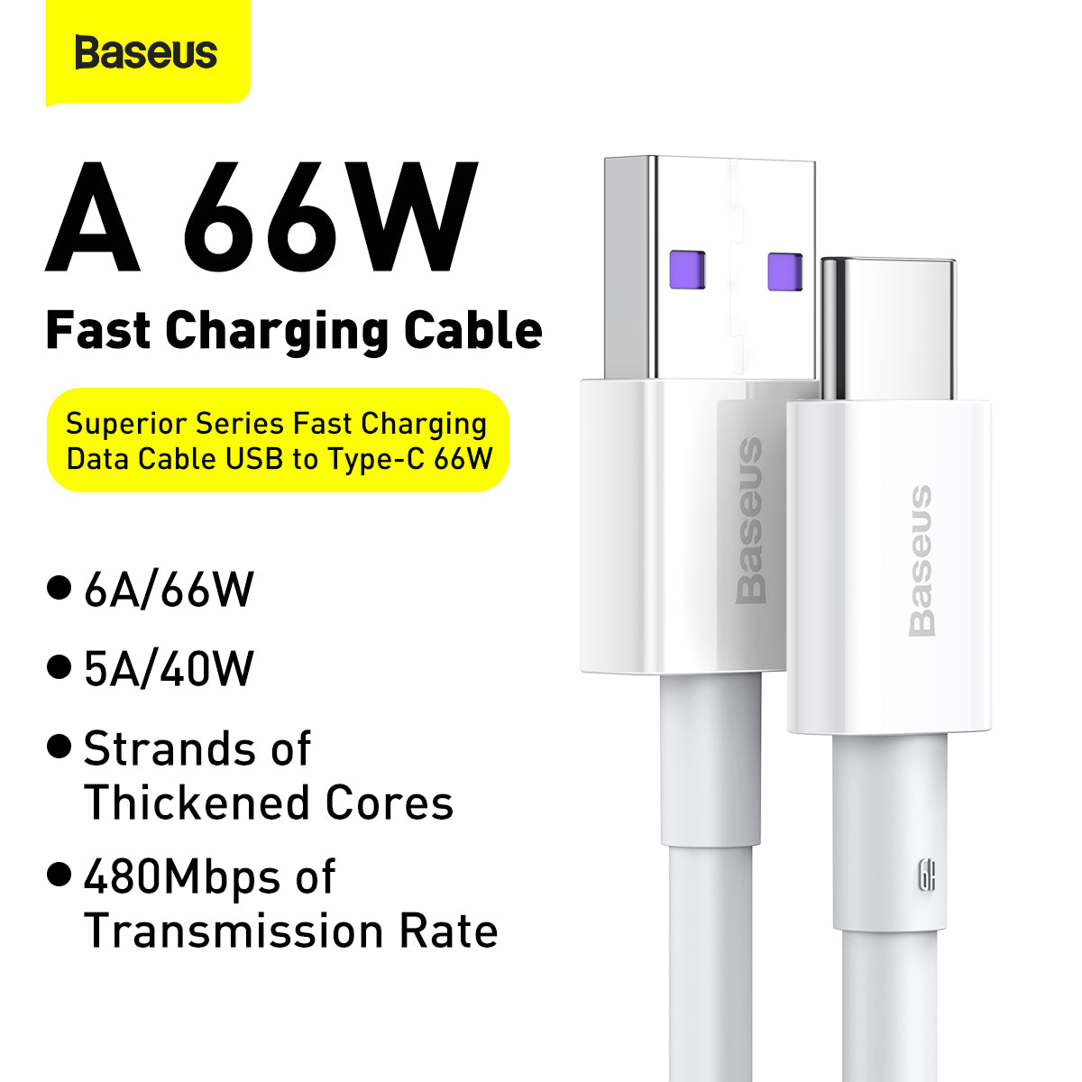 Baseus Superior Series Fast Charging Data Cable USB to Type-C 66W 1M White