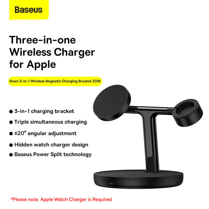 Baseus Swan 3-in-1 Wireless Magnetic Charging Bracket 20W Black Universal Version