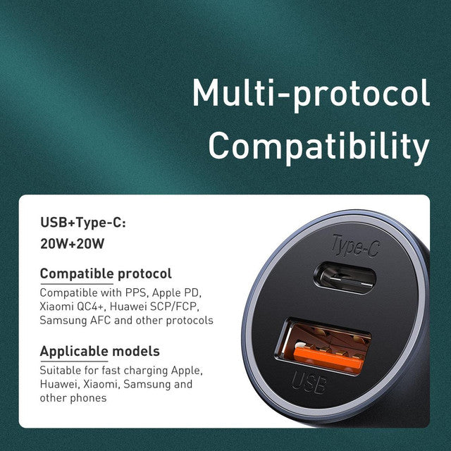 Baseus Golden Contactor Pro 40W Dual Fast Car Charger & Cable