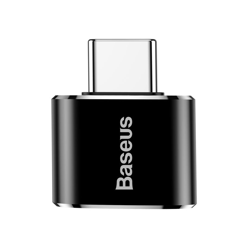 Baseus Mini USB Female to Type C Male Adapter Converter Black black color on white background