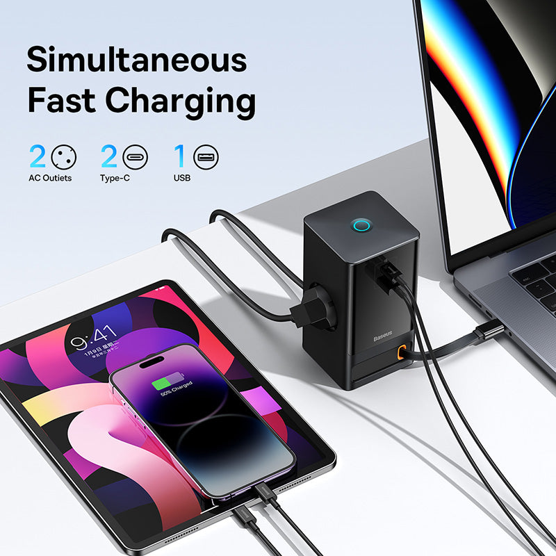 Baseus PowerCombo Series 65W Digital PowerStrip with Retractable Type-C Cable