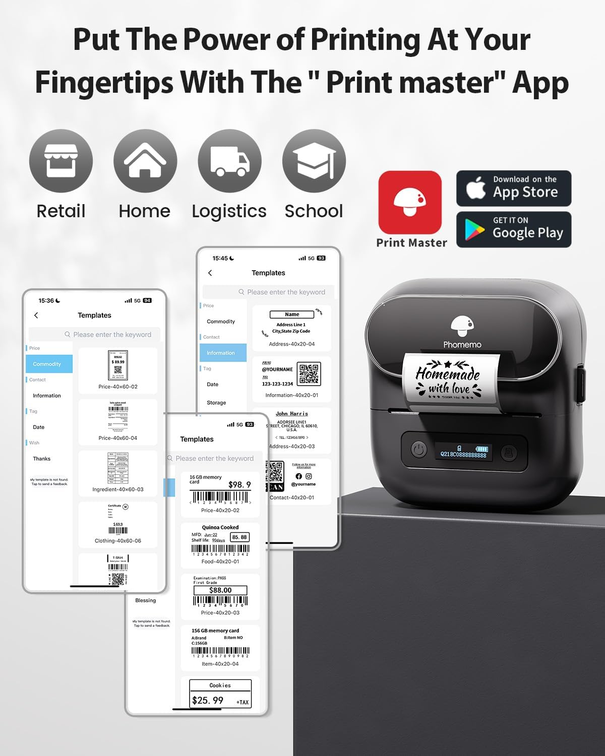 Phomemo M220 Bluetooth Portable Label Maker - Ideal For Retail & Small Biz