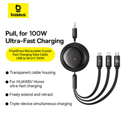 Free2Draw Retrctble Cbl USB to M+L+C 100W 1.1m
