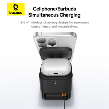 Baseus MagPro 2-in-1 Magnetic Wireless Charger 25W Cosmic Black simultaneous charging