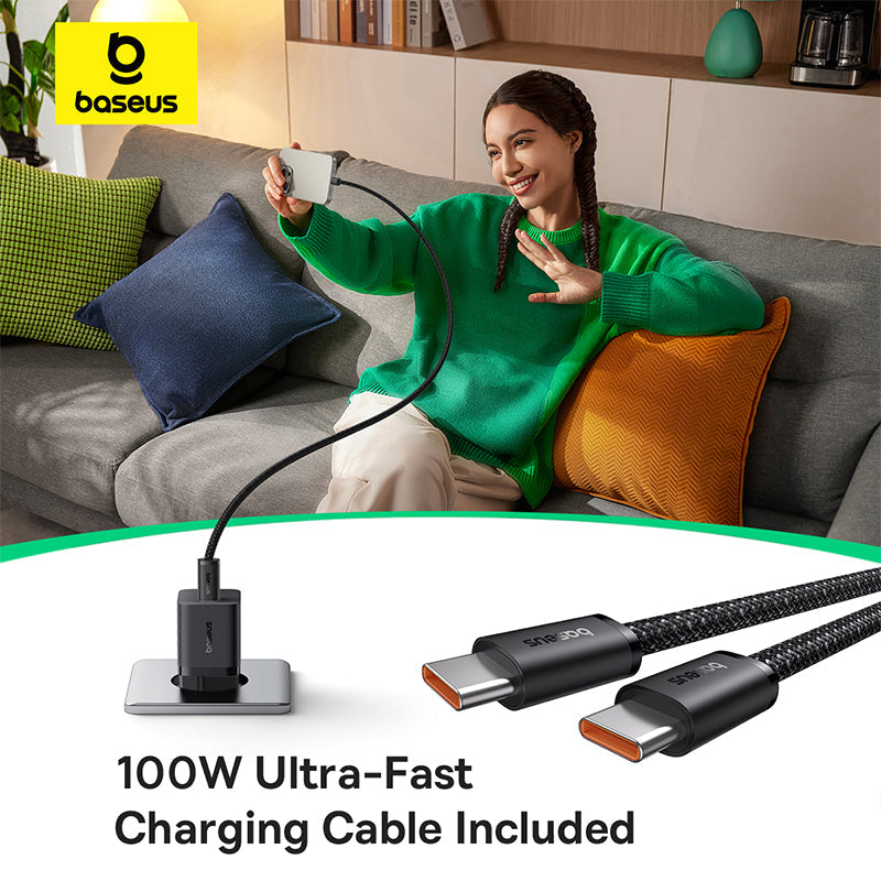 Baseus GaN5 Fast Charger (mini) 1C 25W EU - Cluster Black (with: Baseus Dynamic 3 Cable Type-C to Type-C 100W 1m Cluster Black）