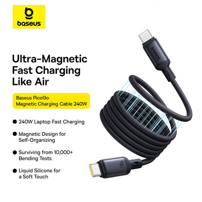 PicoGo Magnetic Liquid Silicone Type-C Cable 240W with Baseus Logo On White Background