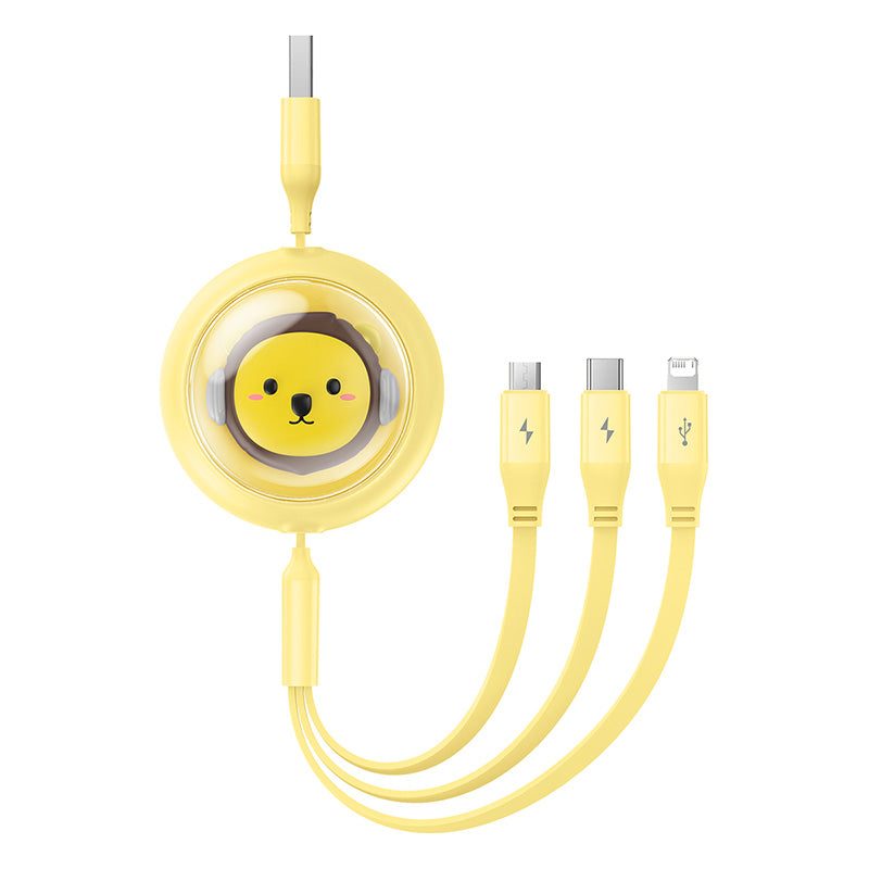 Baseus Leo Retractable Charging Cable 3-in-1 USB to M+L+C 3.5A Yellow