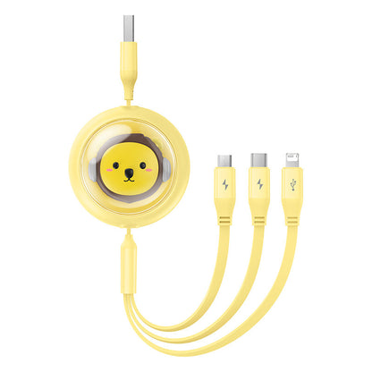 Baseus Leo Retractable Charging Cable 3-in-1 USB to M+L+C 3.5A Yellow