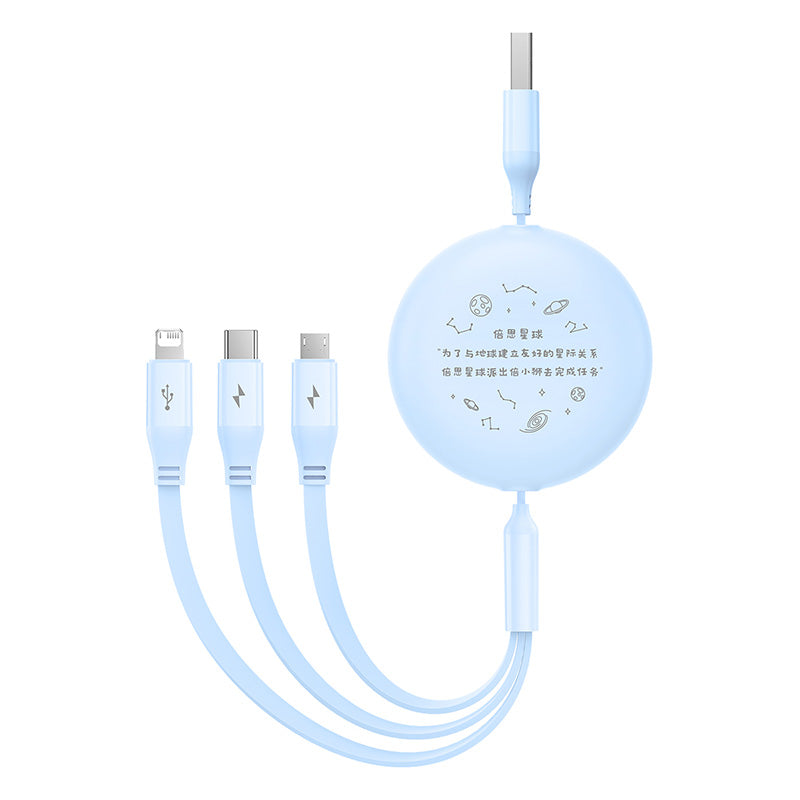 Baseus Leo Retractable Charging Cable 3-in-1 USB to M+L+C 3.5A Blue