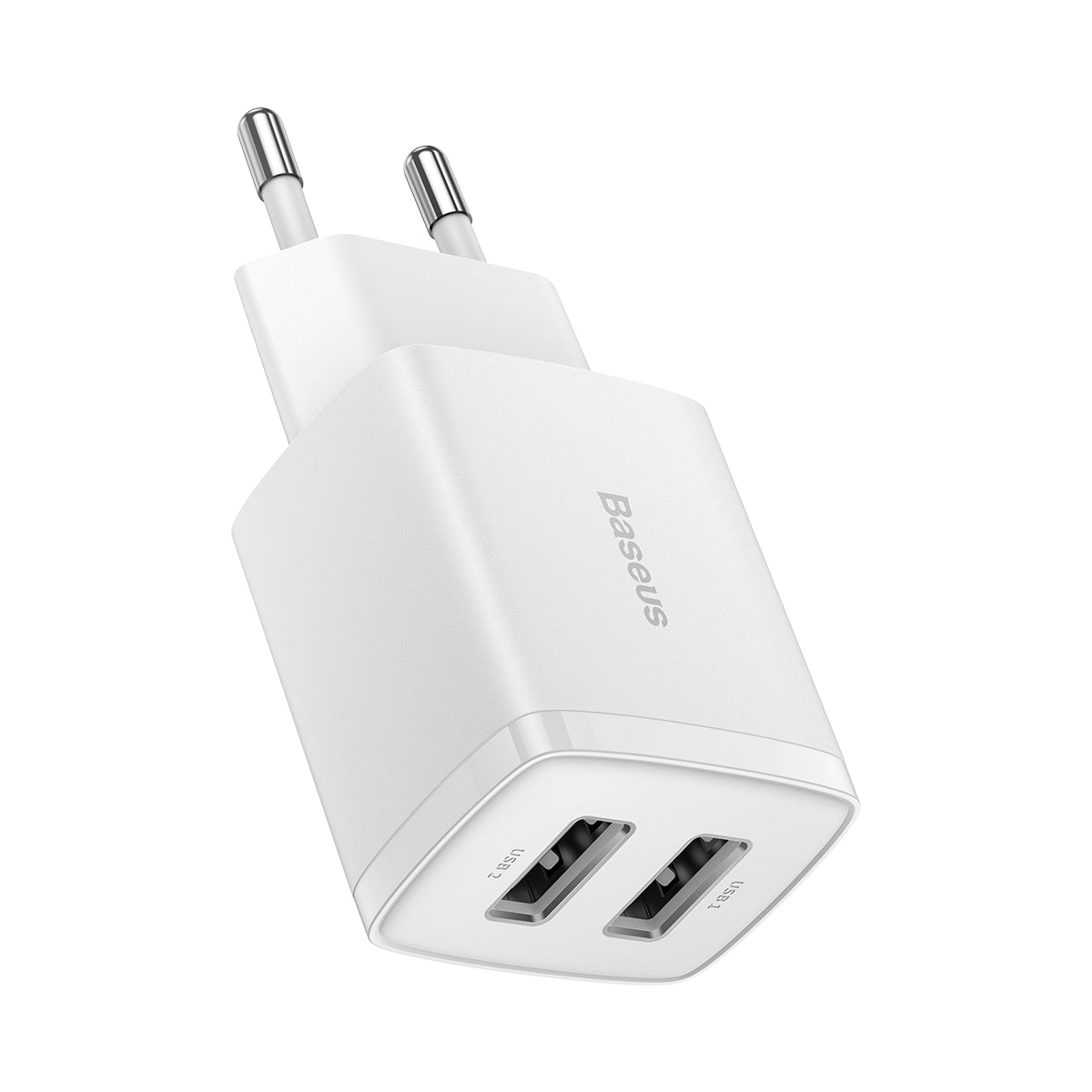 Baseus Compact Quick Dual-Port Charger 10.5W, 2x USB Type-A White