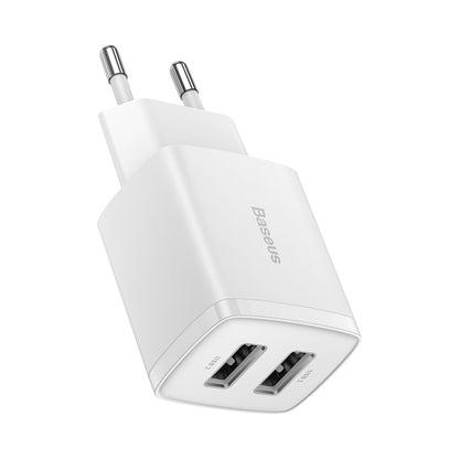 Baseus Compact Quick Dual-Port Charger 10.5W, 2x USB Type-A White
