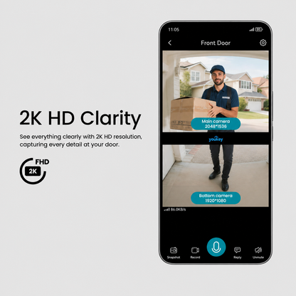 Youkey DB312 2K Dual Cam Video Doorbell with 6400mAh Battery and AI Radar