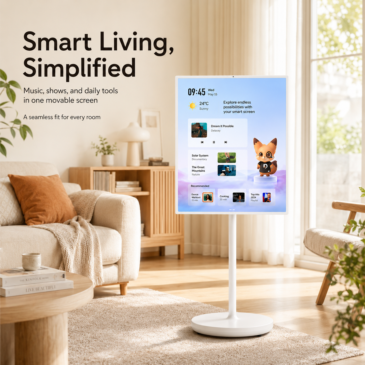 Portable 23.8 Inch Smart TV FHD 1080p Android Battery Powered Display