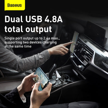 Baseus Grain Pro Series Smart Fast Charge Dual USB 4.8A 12V-24V Car Charger Black