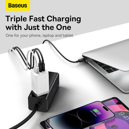 Baseus GaN5 Pro - 65W 3 - Port (2C1A) EU Fast Charger - For Mobile Devices