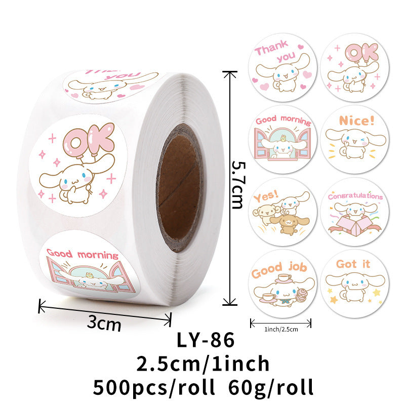 Stickers for Children Girls Cute Sanrio Sealing Stickers Student Guka Journal Material Roll Stickers Reward Teacher Use