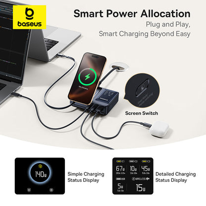 Baseus NOMOS 5-in-1 Desktop Charger 3C+U 140W EU Qi2 Wireless Charging - Cosmic Black