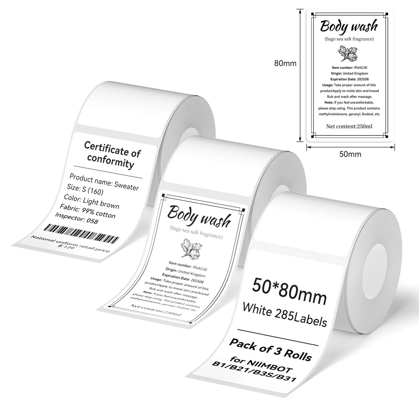 Niimbot White Label Tape Set For (3 Rolls) B21/B1/B3S 3 Rolls Set 50×80-95 pieces