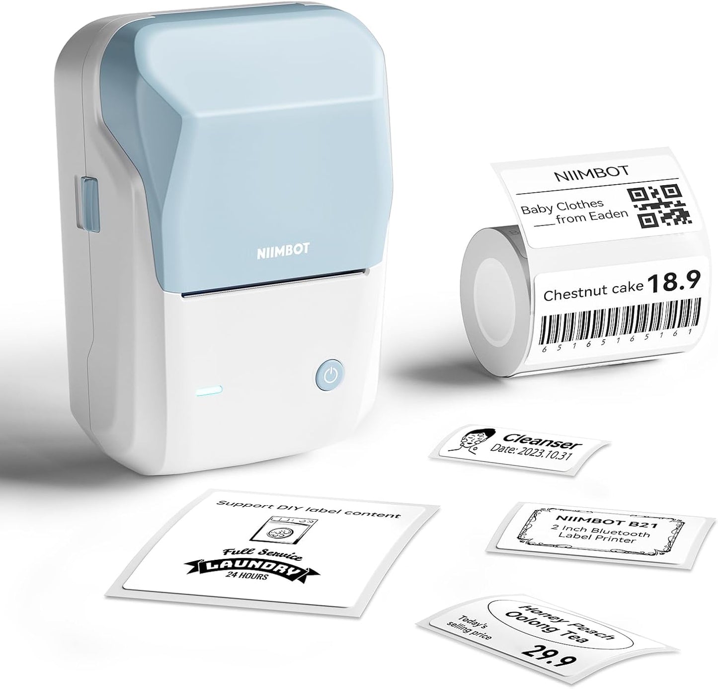 NIIMBOT B1 - Portable Thermal Label Printer - For Office & Small Biz Sky Blue