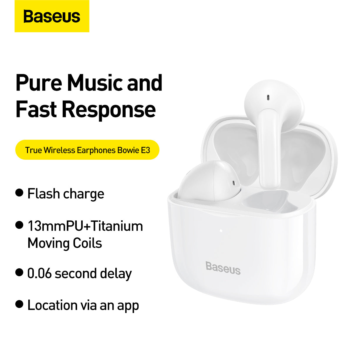 Baseus Bowie E3 Flash Charge True Wireless Bluetooth Earphones White