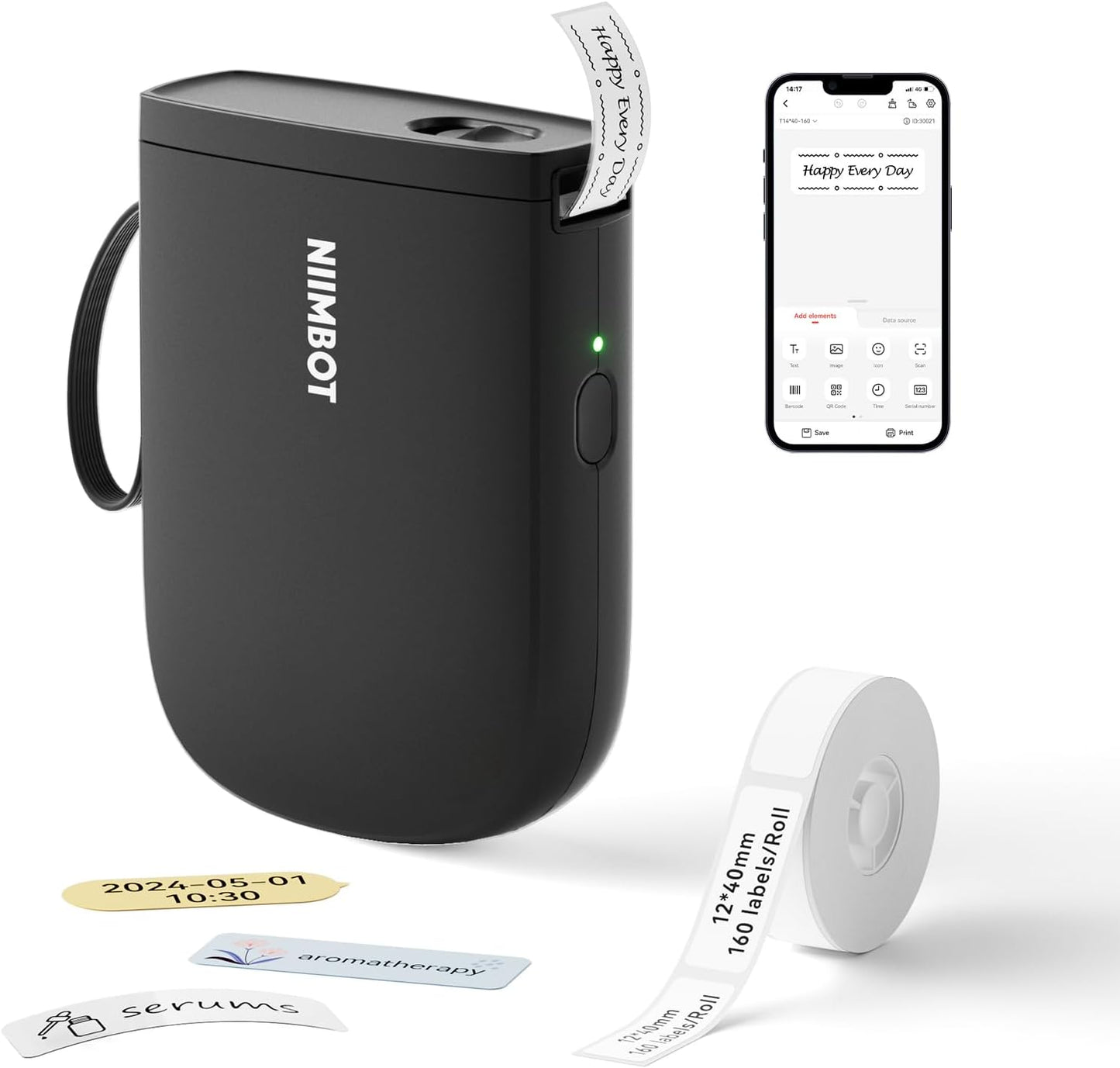 NIIMBOT D11H - Portable Label Printer - For Narrow-format Precise Printing Black