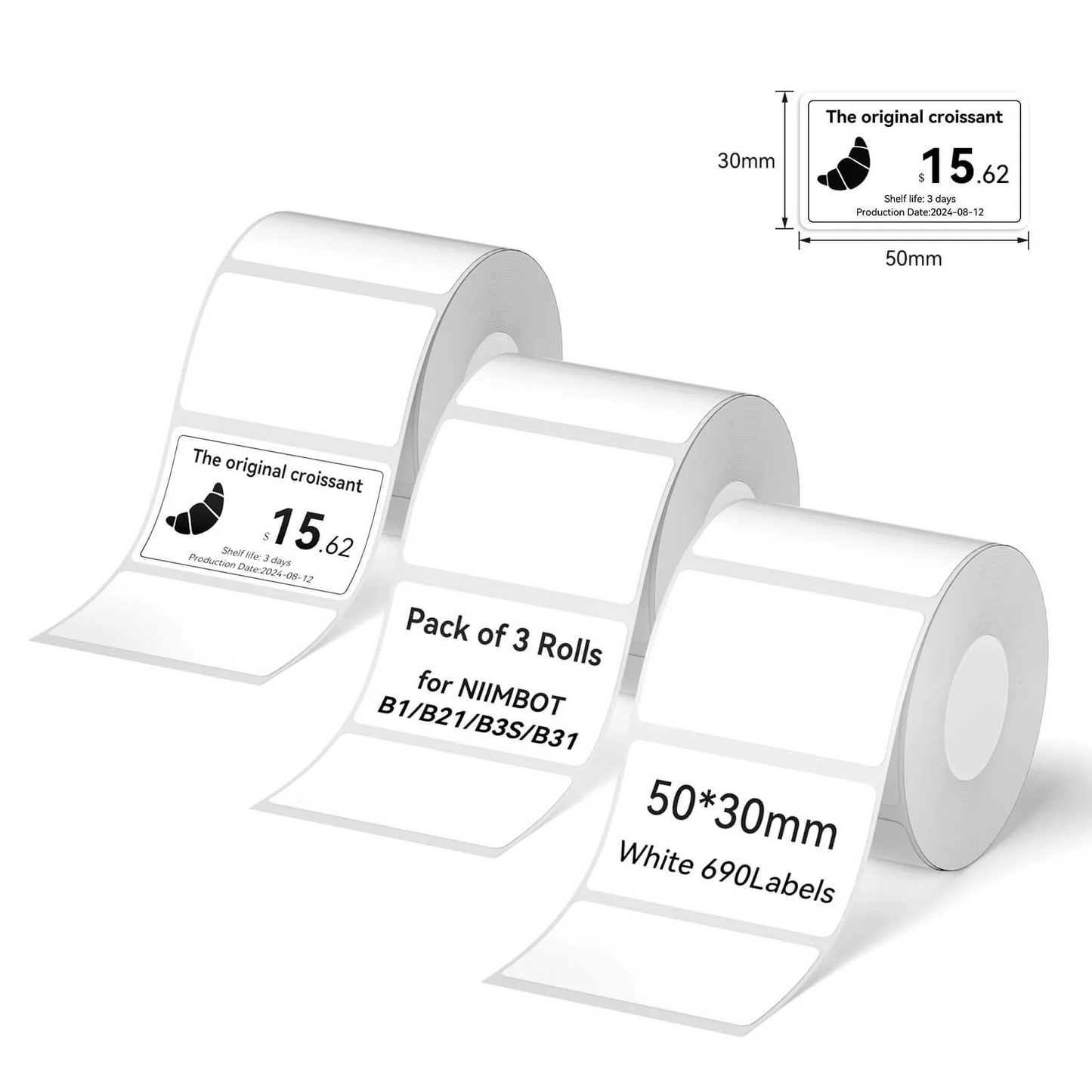 Niimbot White Label Tape Set For (3 Rolls) B21/B1/B3S 3 Rolls Set 50×30-230 pieces