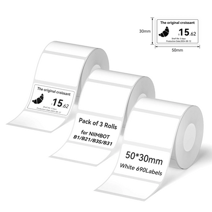 Niimbot White Label Tape Set For (3 Rolls) B21/B1/B3S 3 Rolls Set 50×30-230 pieces