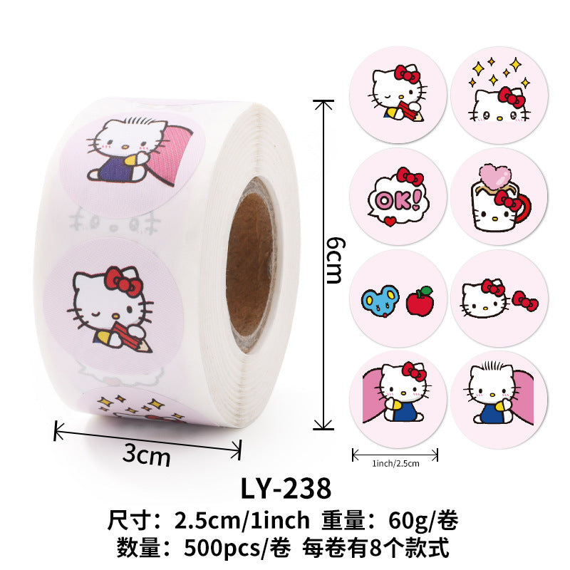 Stickers for Children Girls Cute Sanrio Sealing Stickers Student Guka Journal Material Roll Stickers Reward Teacher Use