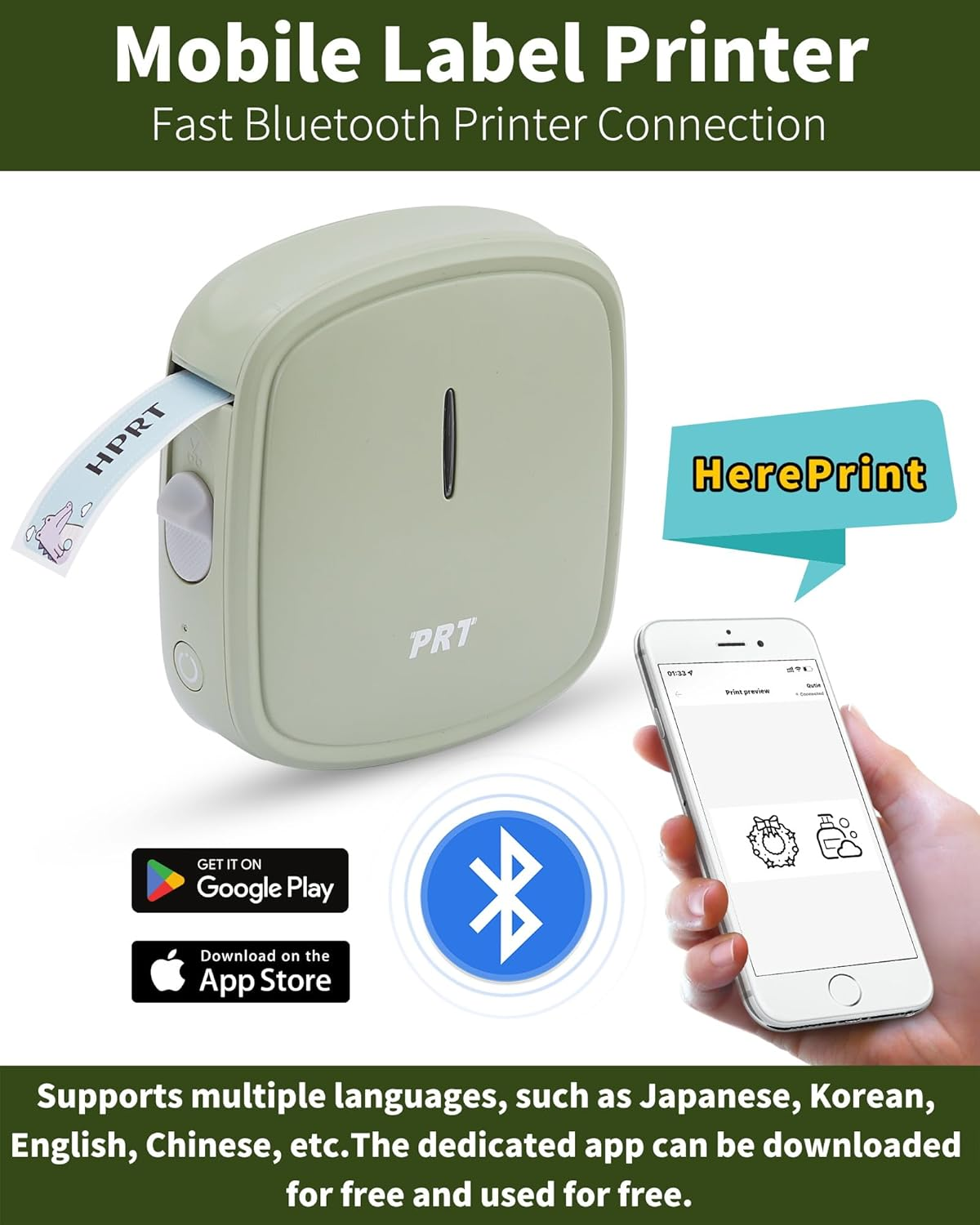 HPRT Q2 - Portable Bluetooth Wireless Label Printer - Home/School