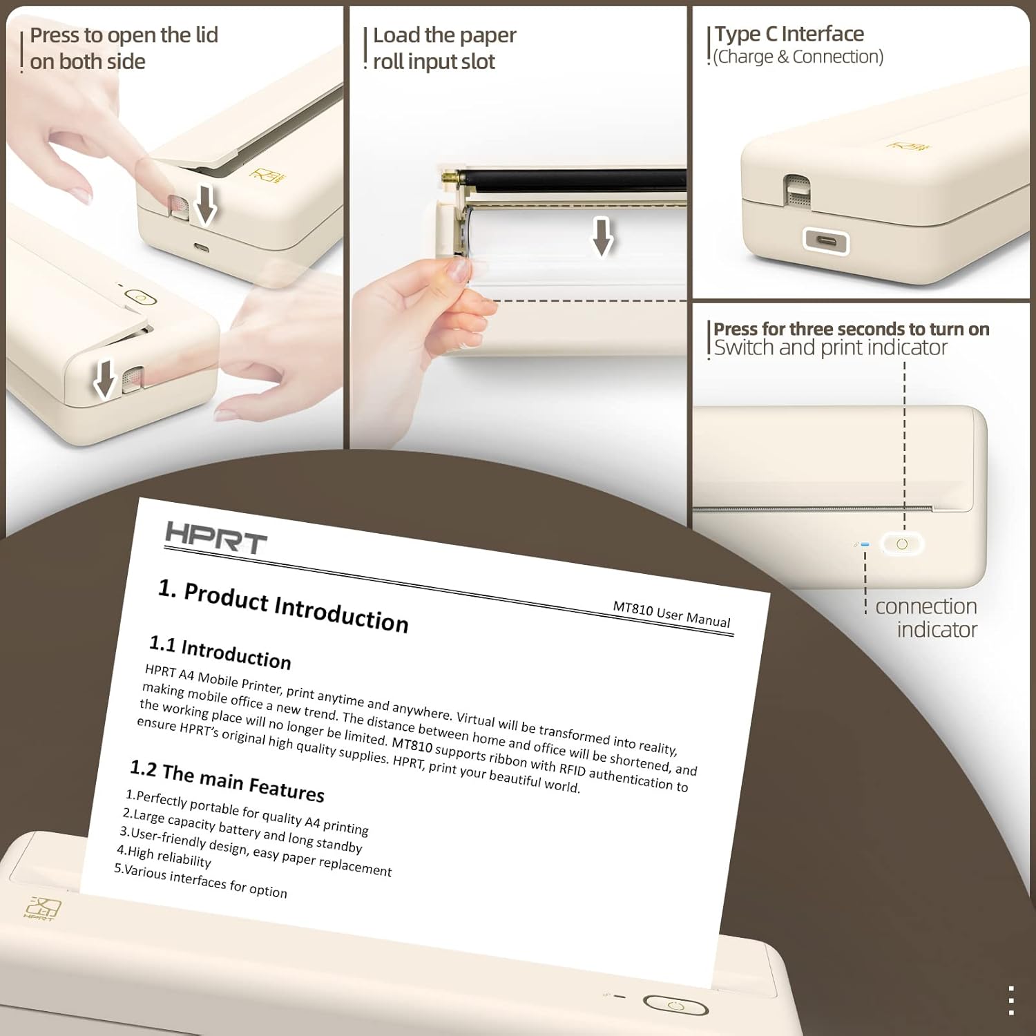 HPRT MT810 - Portable Printer With A Roll of Thermal Paper - Office/Home