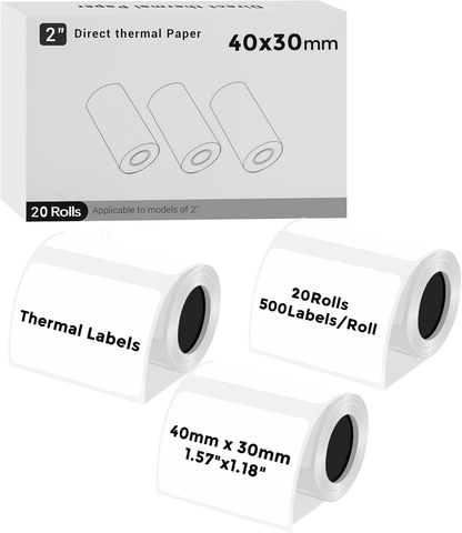 Thermal Labels – 40mm x 30mm, Strong Adhesive, 20 Rolls (10,000 Labels Total) for Barcode Printers