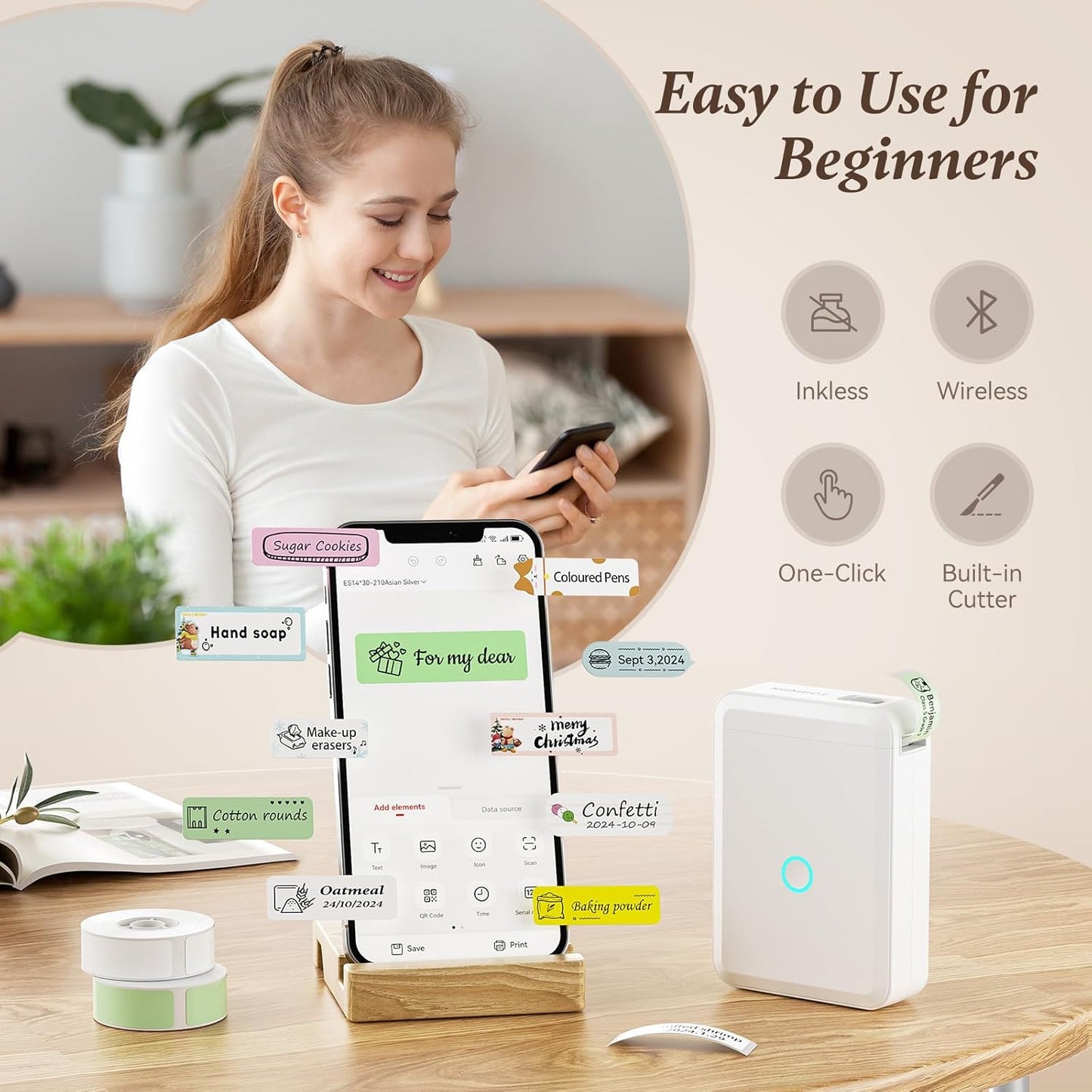 NIIMBOT D110 Portable Label Printer with a Free Tape - For Home & School Use