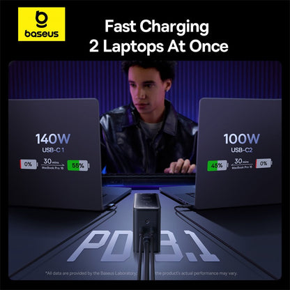 Baseus Digital GaN Intelligent Desktop Fast Charger 3C+U+DC 240W EU Cluster Black (With:DC-DC Charging Cable 240W 1m Black)charge 2 laptops at once