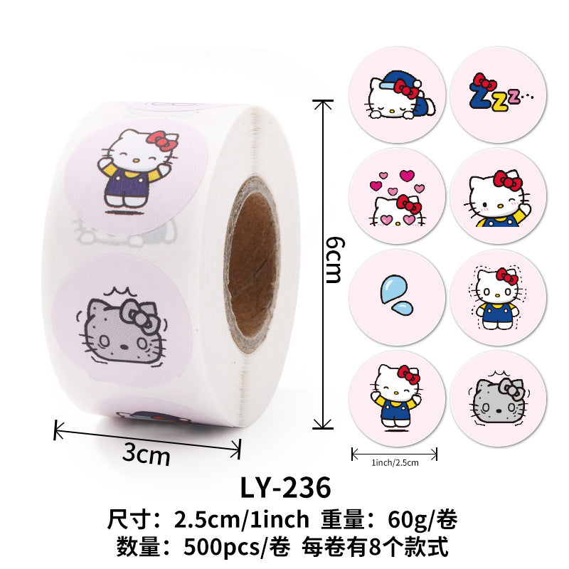 Stickers for Children Girls Cute Sanrio Sealing Stickers Student Guka Journal Material Roll Stickers Reward Teacher Use