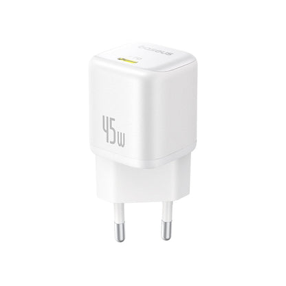 The Baseus PicoGo GaN Fast Charger 1C 45W EU Moon White With Type-C port on White Background