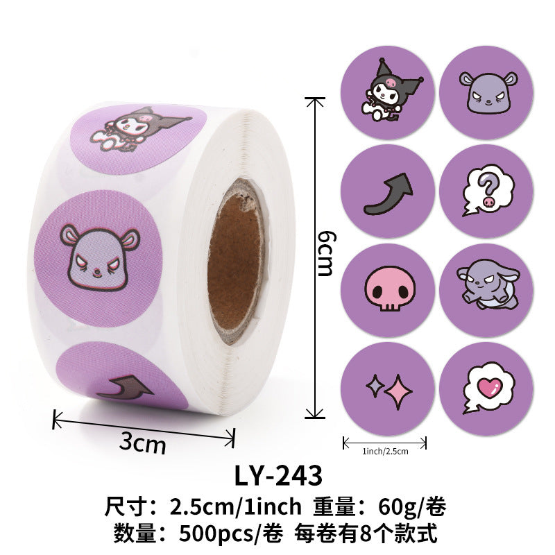 Stickers for Children Girls Cute Sanrio Sealing Stickers Student Guka Journal Material Roll Stickers Reward Teacher Use