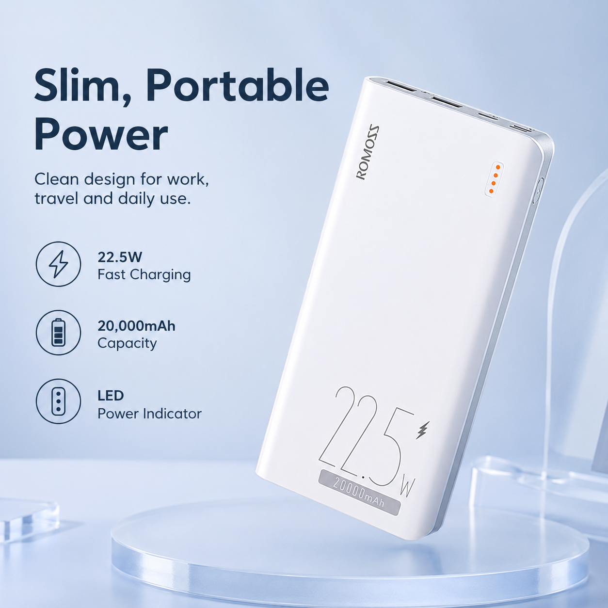 ROMOSS 20000mAh 22.5W Fast Charging Power Bank, 5-Port Portable Charger